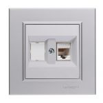 Розетка компьютерная+гнездо СП Karea 16А IP20 CAT 5 сереб. Makel 56065035 Розетка компьютерная+гнездо СП Karea 16А IP20 CAT 5 сереб. Makel 56065035