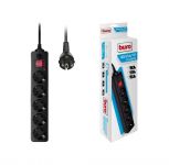 Удлинитель с сетевым фильтром 5х5м с заземл. 10А IP20 500SH-5-B ПВС 2200Вт черн. BURO 992296 Удлинитель с сетевым фильтром 5х5м с заземл. 10А IP20 500SH-5-B ПВС 2200Вт черн. BURO 992296