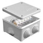 Коробка распределительная ОП 85х85х45мм IP54 с клемм. 7 выходов 3 гермоввода 10А 6 контактов крышка на винтах сер. Epplast 130114 Коробка распределительная ОП 85х85х45мм IP54 с клемм. 7 выходов 3 гермоввода 10А 6 контактов крышка на винтах сер. Epplast 130114