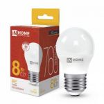 Лампа светодиодная LED-ШАР-VC 8Вт шар 3000К тепл. бел. E27 760лм 230В IN HOME 4690612020563 Лампа светодиодная LED-ШАР-VC 8Вт шар 3000К тепл. бел. E27 760лм 230В IN HOME 4690612020563