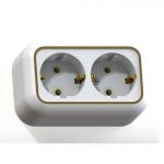 Розетка 2-м ОП Валентина РА16-826 16А IP20 с заземл. бел./зол. Кунцево 5419 Розетка 2-м ОП Валентина РА16-826 16А IP20 с заземл. бел./зол. Кунцево 5419