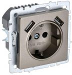 Розетка BRITE РЮш10-2-БрШ 16А с USB A+A 3.1А с заземл. защ. шторки шампань IEK BR-R14-16-U21-D31-K37 Розетка BRITE РЮш10-2-БрШ 16А с USB A+A 3.1А с заземл. защ. шторки шампань IEK BR-R14-16-U21-D31-K37